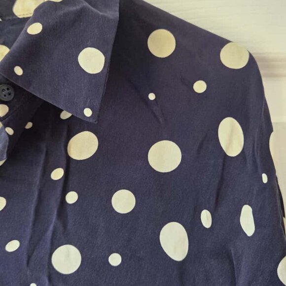 Zara Shirt Dress M Satin Polka Dot Button Down Navy and Cream - Picture 9 of 9